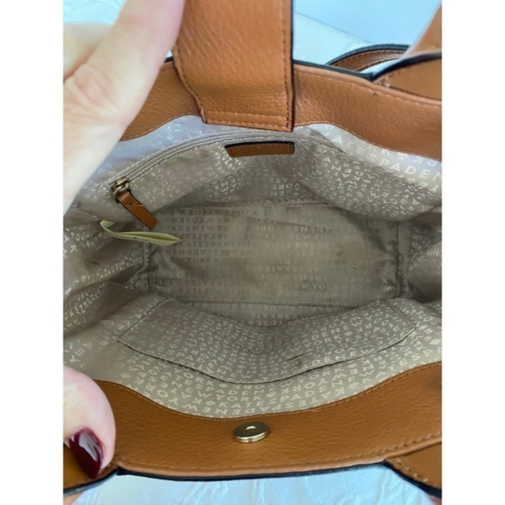 Kate Spade Bag Meriwether Flynn Crossbody Satchel Cognac Brown Woven Leather - Picture 10 of 12